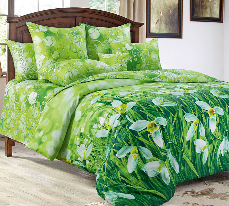 Зеленое постельное белье позволит ощутить единение с природой