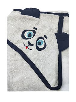 Махровое полотенце детское "Уголок" 95*95 с ушками (Панда, белый)