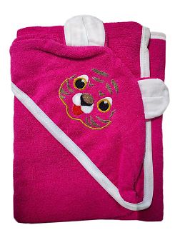 Махровое полотенце детское "Уголок" 95*95 с ушками (Тигренок, малиновый)