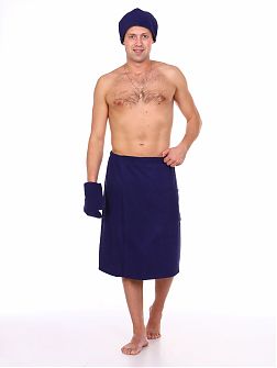 Комплект для сауны мужской,100% хлопок (Темно-синий                )