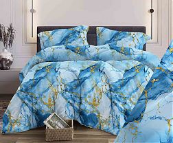 Комплект постельного белья 2-спальный с Евро простыней, поплин (Мрамор, бирюзовый)